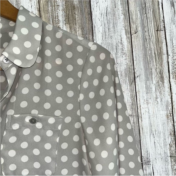 Loft Grey Polka Dot Petite Button Down - Picture 4 of 6